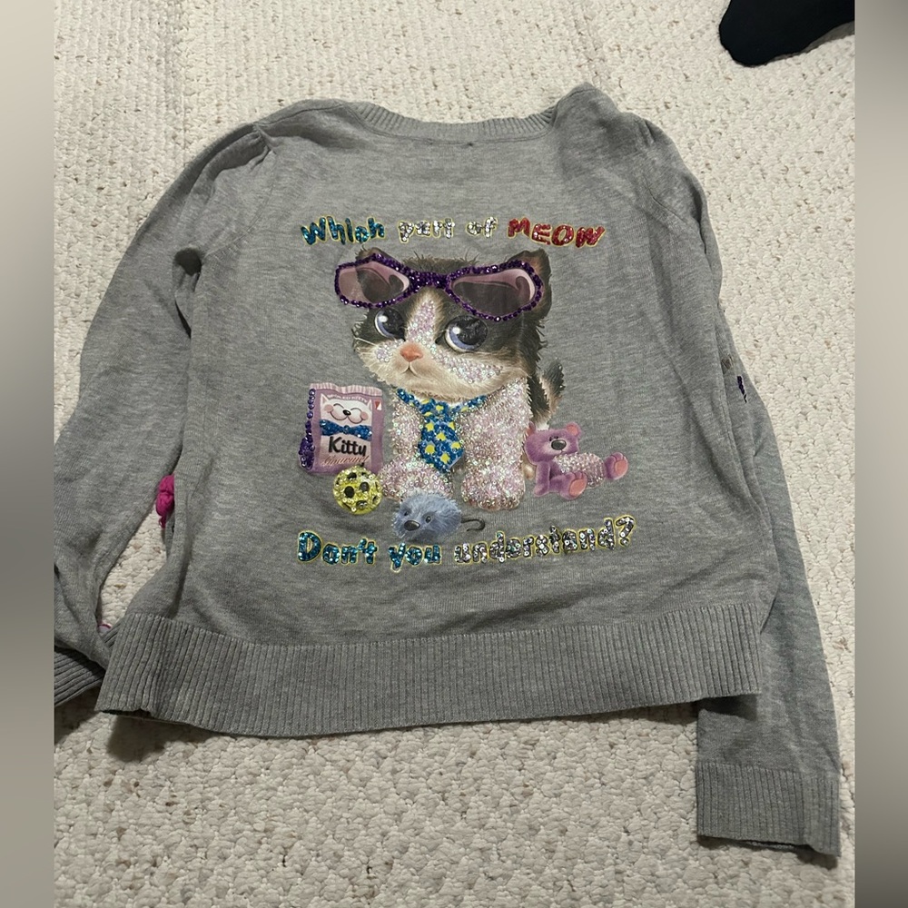 Grey sequin cat cardigan sweater siren top shop